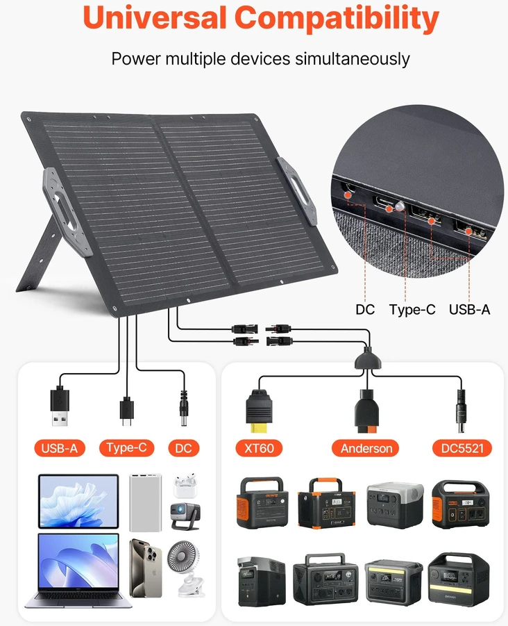 VEVOR 100W sulankstomas saulės skydelis
