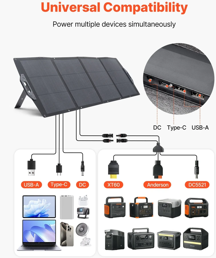 VEVOR Sulankstomas 200W saulės panelis