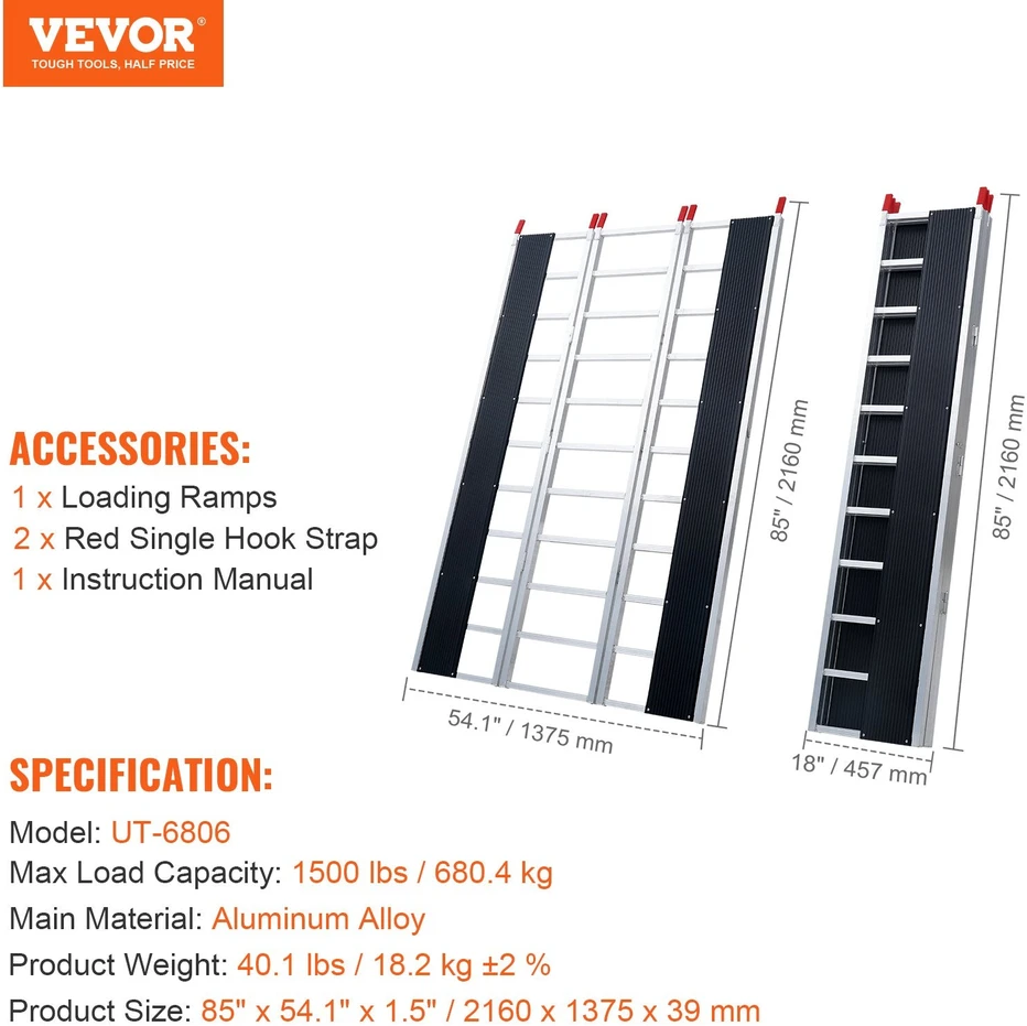 VEVOR Aliuminis sulankstomas rampa 680 kg, 216 cm