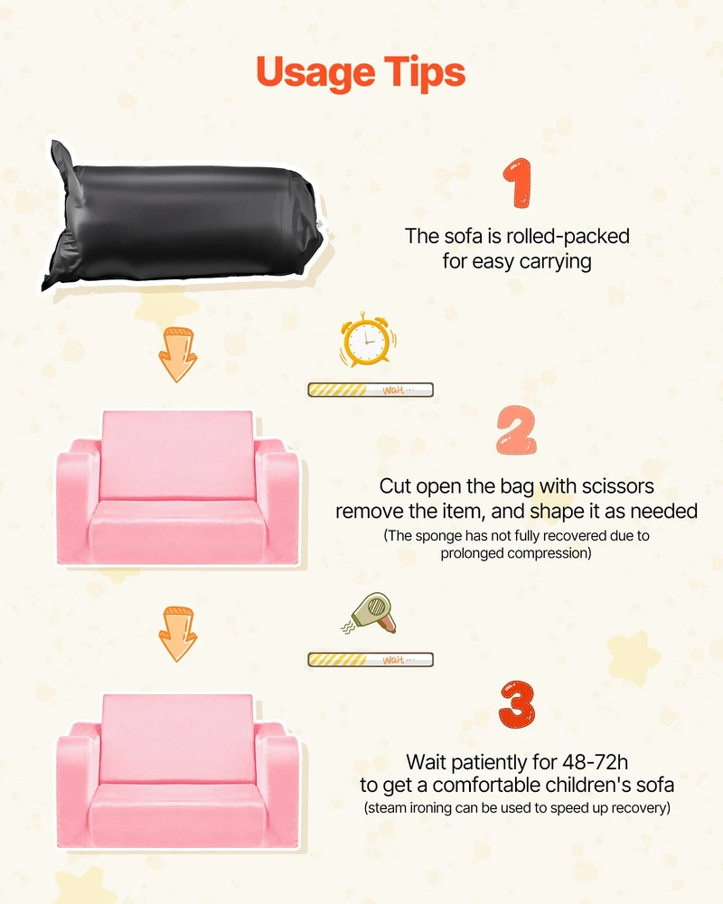 VEVOR Sulankstoma vaikiška sofa 2-in-1, rožinė
