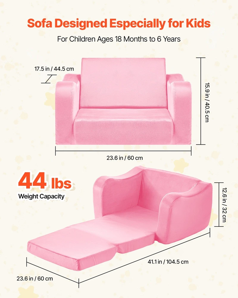 VEVOR Sulankstoma vaikiška sofa 2-in-1, rožinė