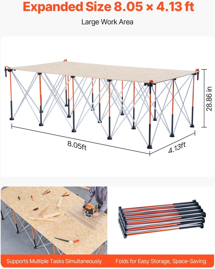 VEVOR Sulankstomas darbo stalas 2455 x 1260 mm, 2724 kg