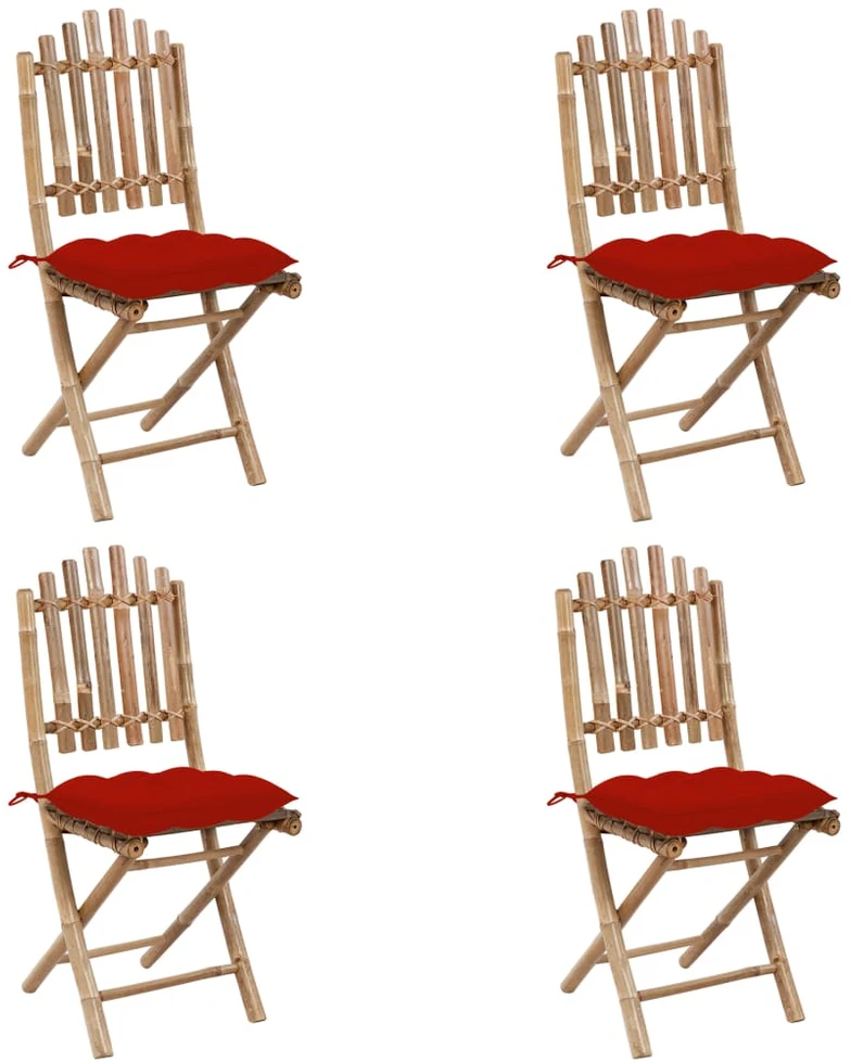Lauko baldų komplektas Sulankstomas lauko komplektas su pagalvėmis, 5 dalių, bambukas