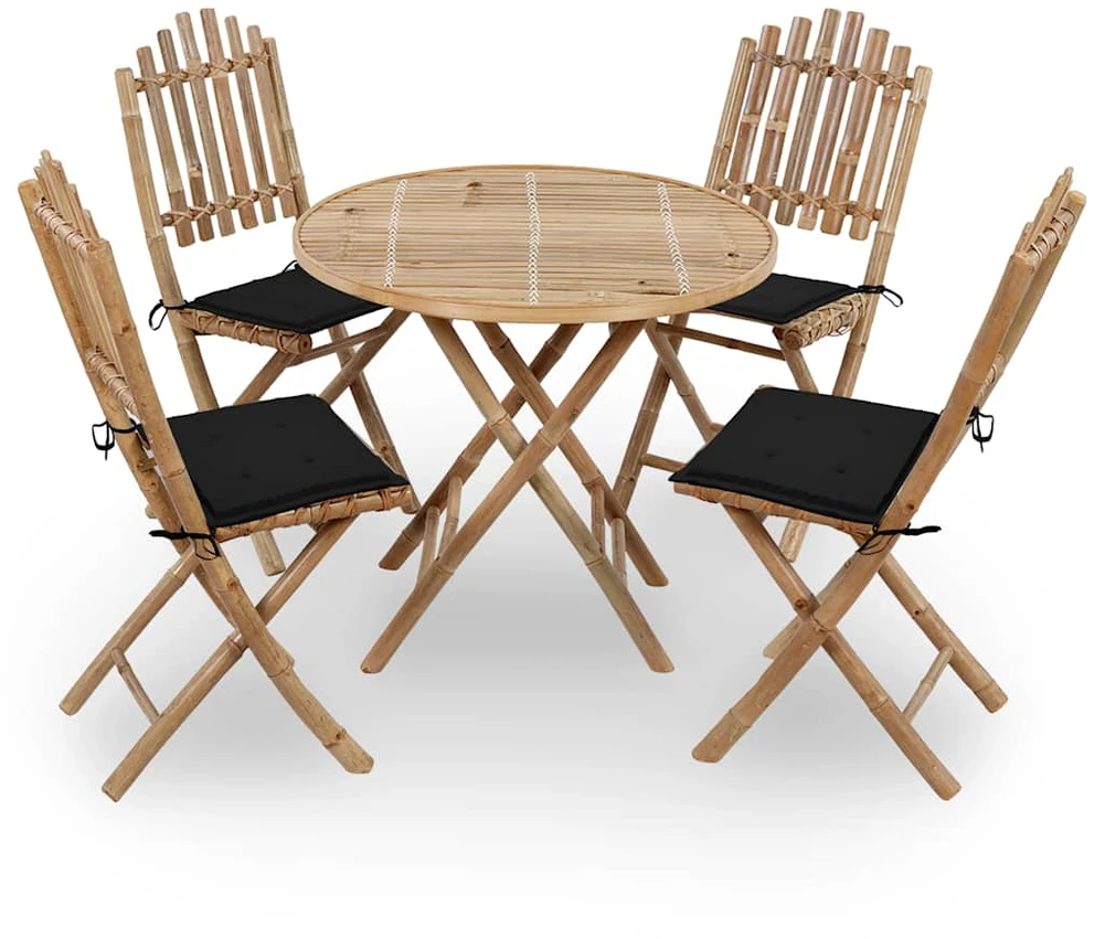 Lauko baldų komplektas Sulankstomas lauko komplektas su pagalvėmis, 5 dalių, bambukas