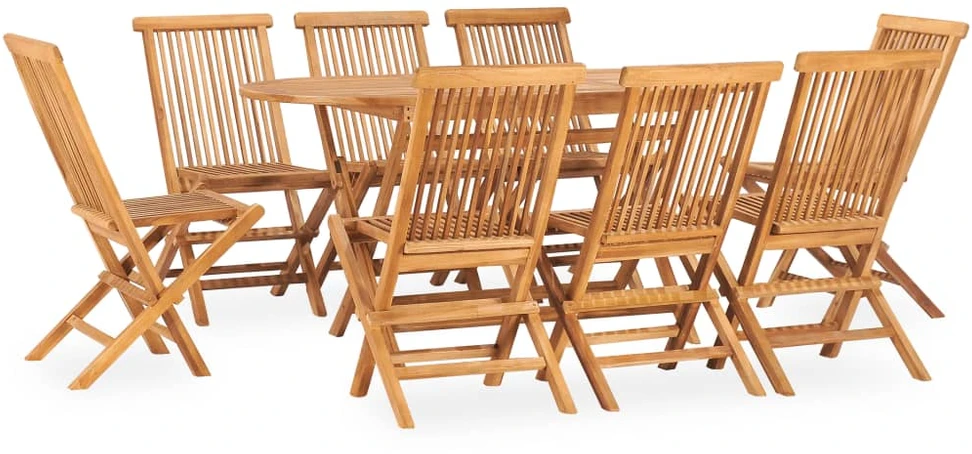 Lauko baldų komplektas VidaXL Sulankstomas lauko valgomojo komplektas, 9 dalių, tikmedis
