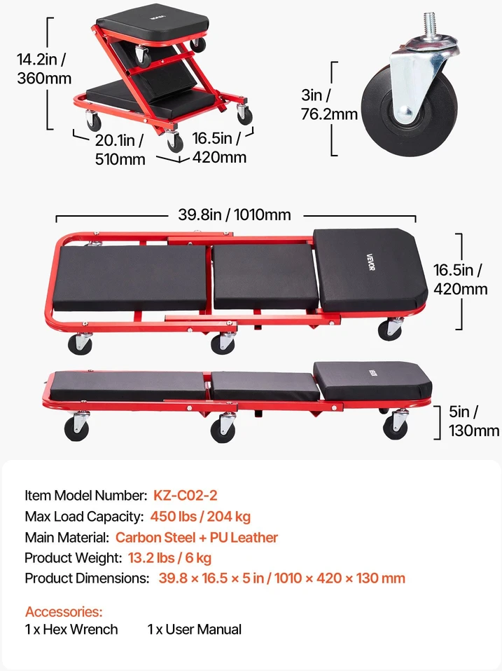 Sulankstomas mechaniko gultas VEVOR KZ-C02-2, 204 kg keliamoji galia