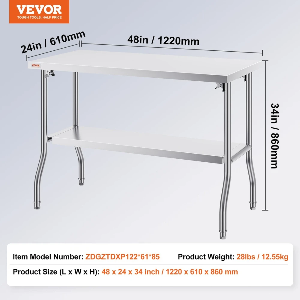 VEVOR Sulankstomas komercinis darbo stalas 122 x 61 cm