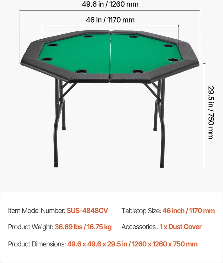 VEVOR 1220 mm sulankstomas pokerio stalas 8 žaidėjams