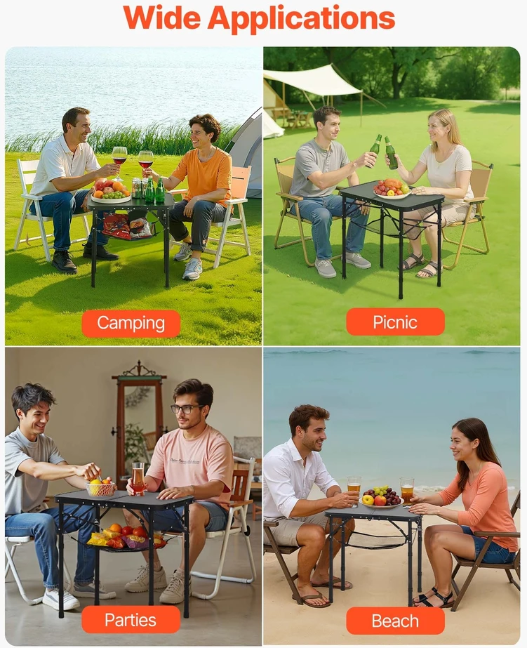 VEVOR 60 cm sulankstomas camping stalas aliuminis
