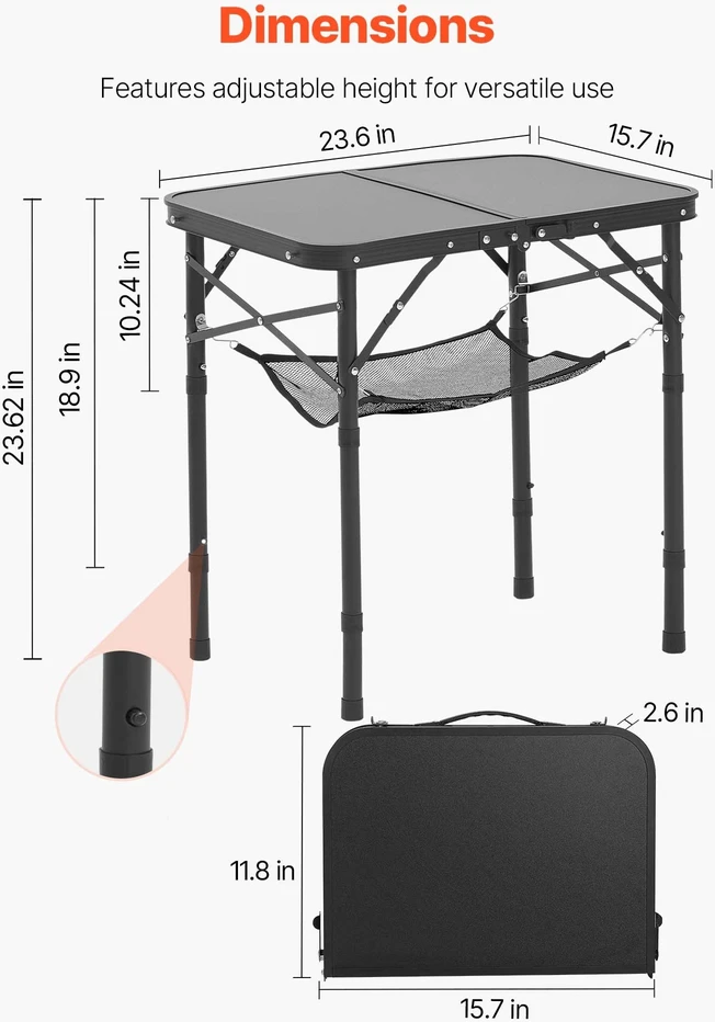 VEVOR 60 cm sulankstomas camping stalas aliuminis