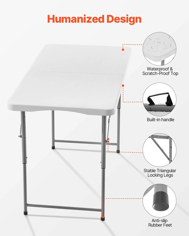 VEVOR Sulankstomas plastikinis stalas 122cm vidaus ir lauko naudojimui