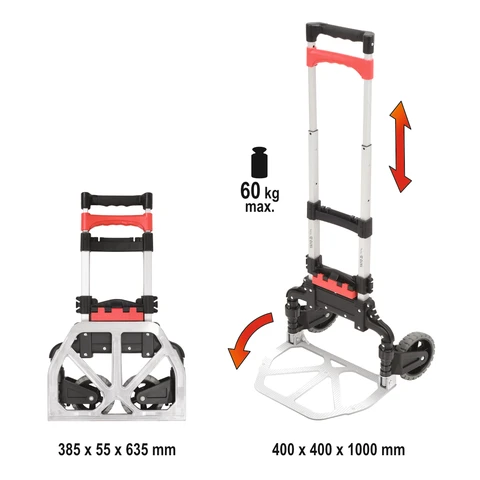 Yato Sulankstomas vežimėlis sandėliui, lengvas, 60kg, aliuminio platforma, transportavimui