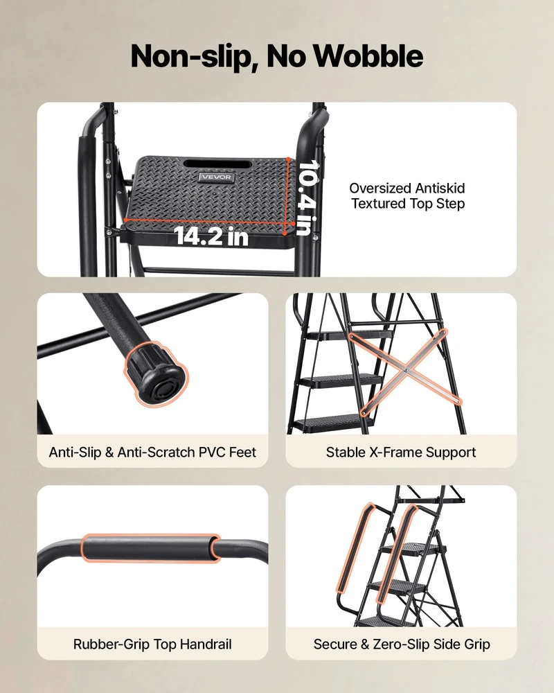 VEVOR 5 pakopų lankstoma plieninė kopėčio kėdutė