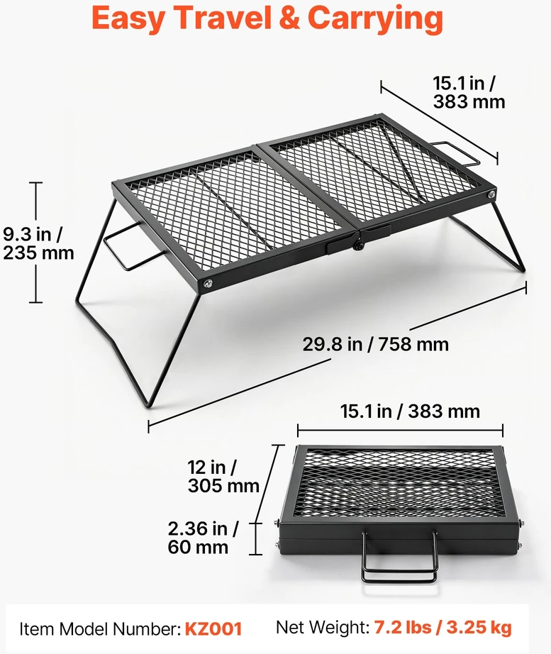 VEVOR Sulankstomos laužo grotelės 61 cm