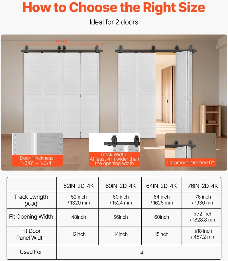 VEVOR dvejų poslinkių tvarkingų durų bėgių sistema 152 cm
