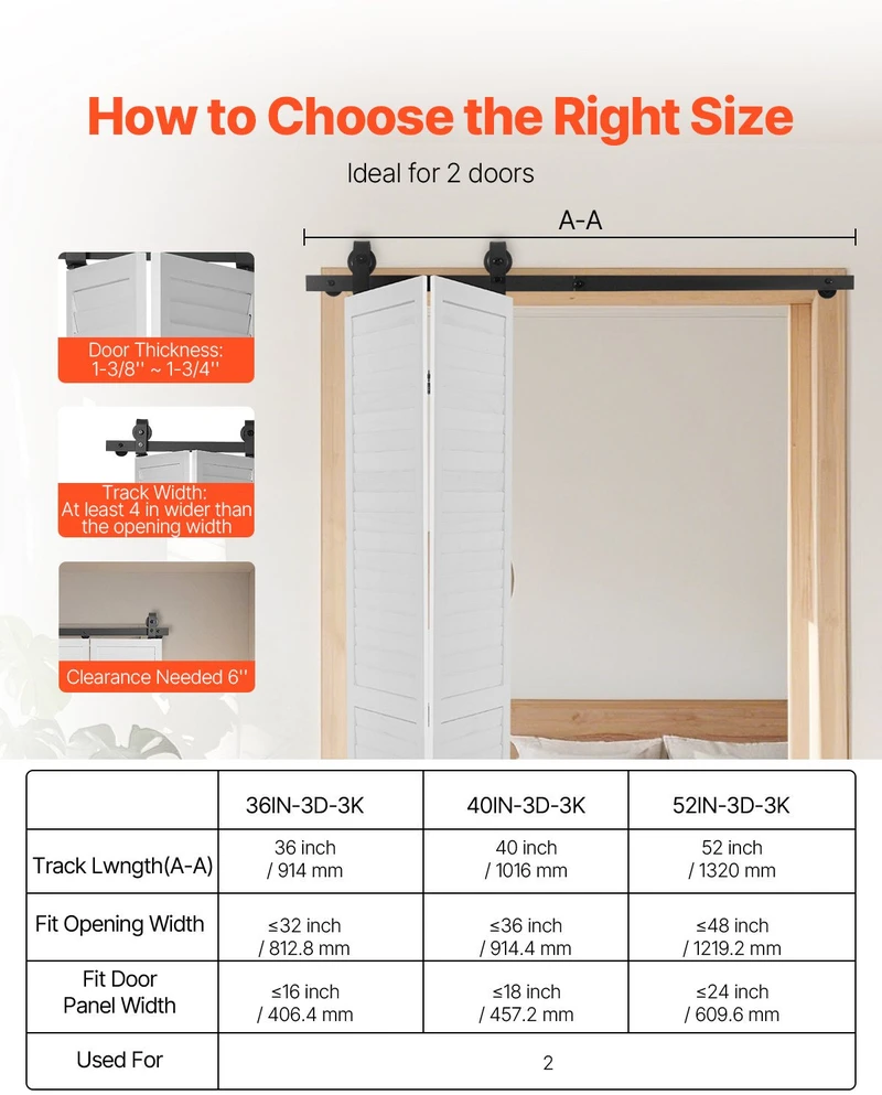 VEVOR Sulankstomo stumdomo durų bėgelio rinkinys 132 cm