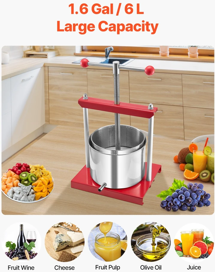 Sulčiaspaudė VEVOR Vaisių vyno spaustuvas, 1.6 Gal/6L