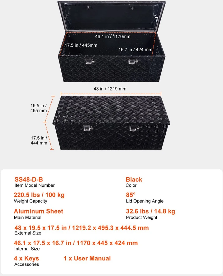 VEVOR 1219x495x444 mm aliumininė įrankių dėžė