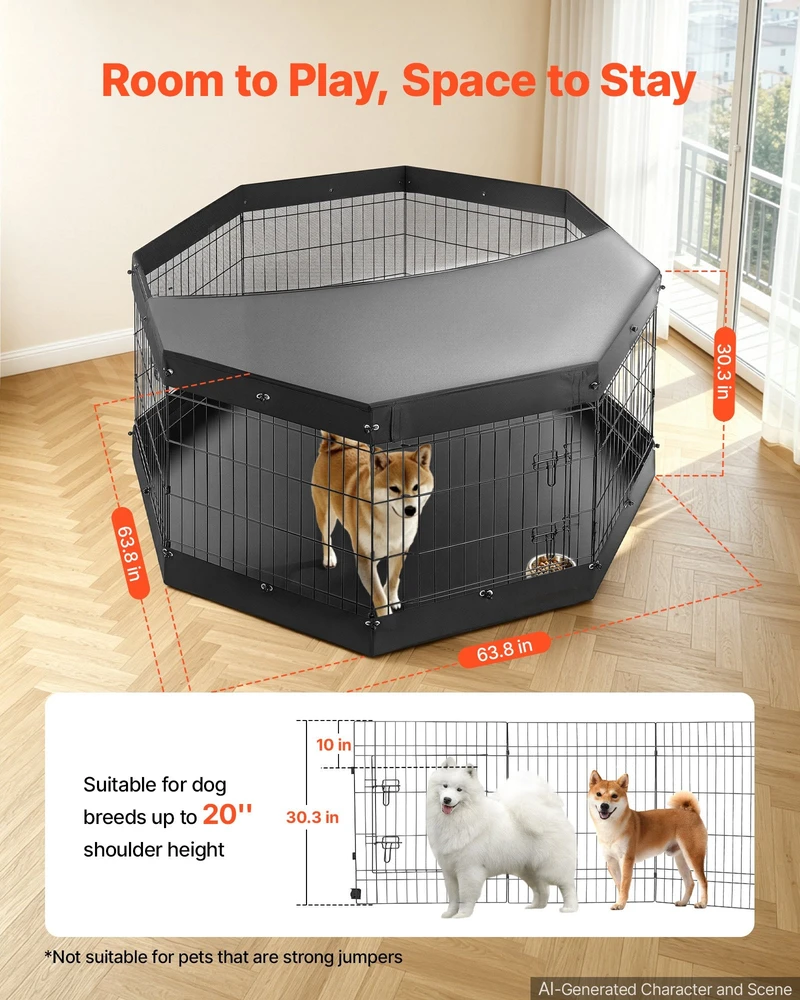 Šunų aptvaras VEVOR SKU10-243008DT, 76 cm aukščio, 8 dalių