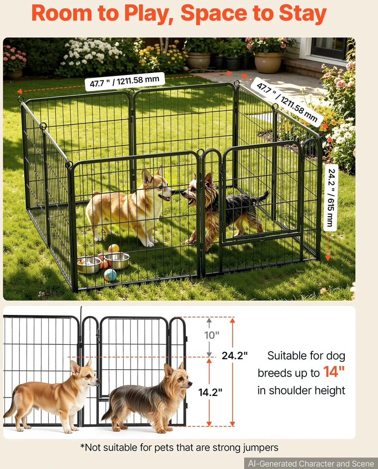 Šunų aptvaras VEVOR SKU11-242408, 61 cm aukščio, 8 dalių