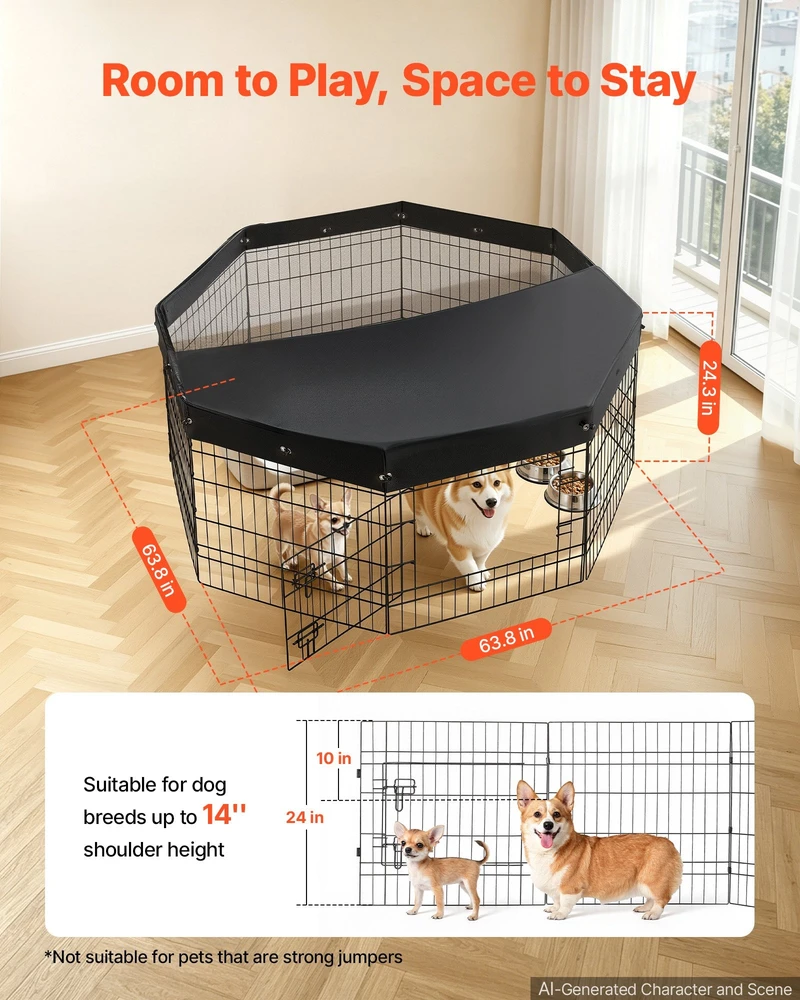 Šunų aptvaras VEVOR SKU6-242408T, 61 cm aukščio, 8 dalių