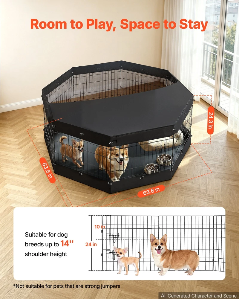 Šunų aptvaras VEVOR SKU7-242408DT, 61 cm aukščio, 8 dalių