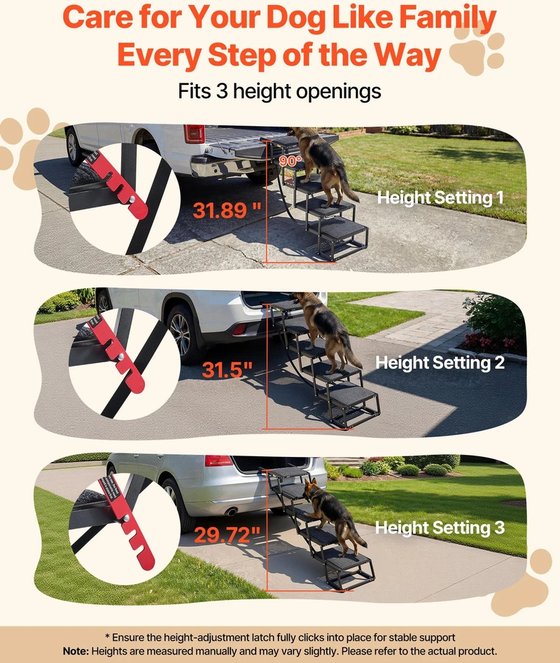 Šunų laipteliai automobiliui VEVOR 40x33-6, 5 pakopų, iki 91 kg