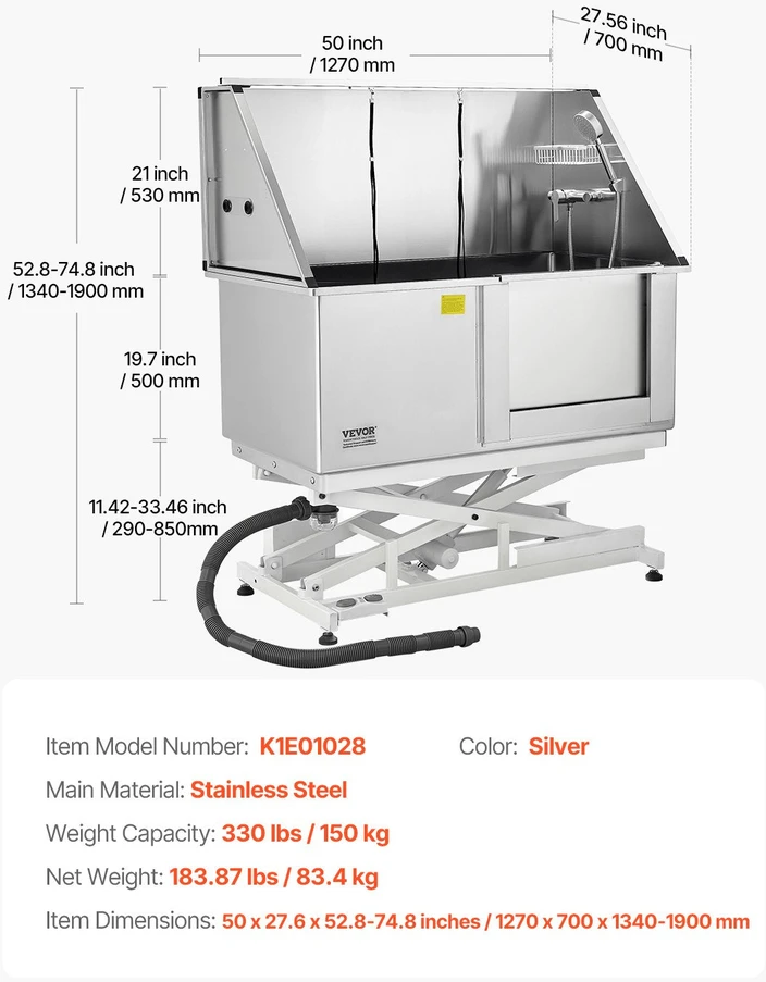 VEVOR Elektrinė šunų vonia su nerūdijančio plieno filtru