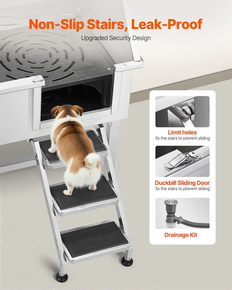 VEVOR Nerūdijančio plieno šunų vonelė su laiptais ir dušo galvute