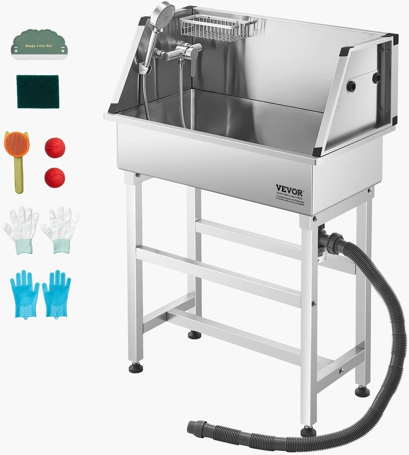 VEVOR 86.4 cm plieninė šunų maudymo vonia su čiaupu