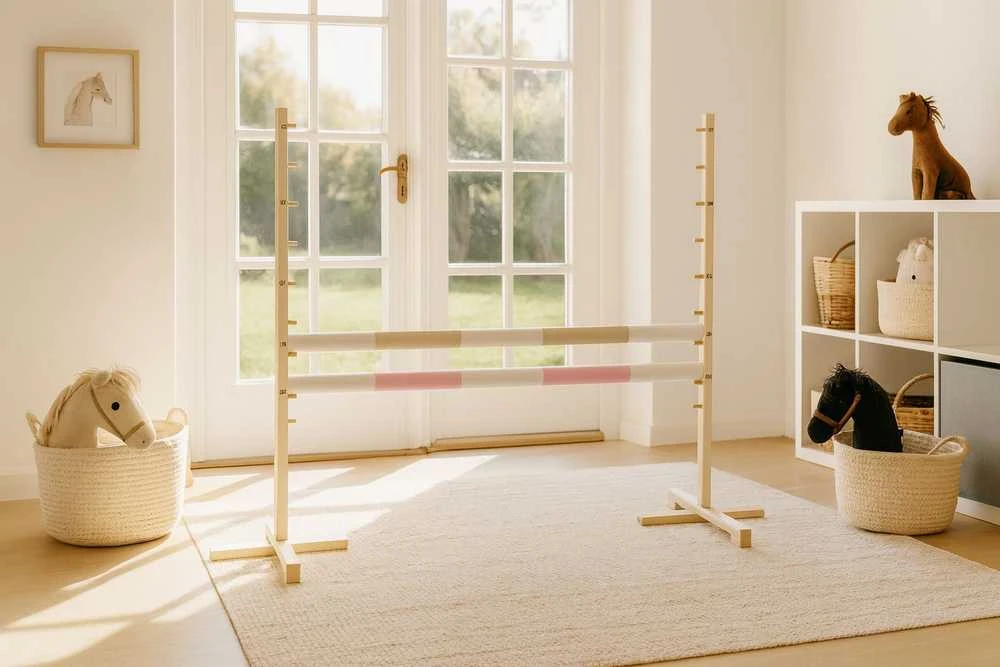 Šuolių kliūtis Hobby Horse 120 cm smėlio ir šviesiai rožinė su dviem kartelėmis