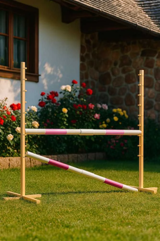 Šuolių kliūtis hobby horse 160 cm rožinė su dviem kartelėmis