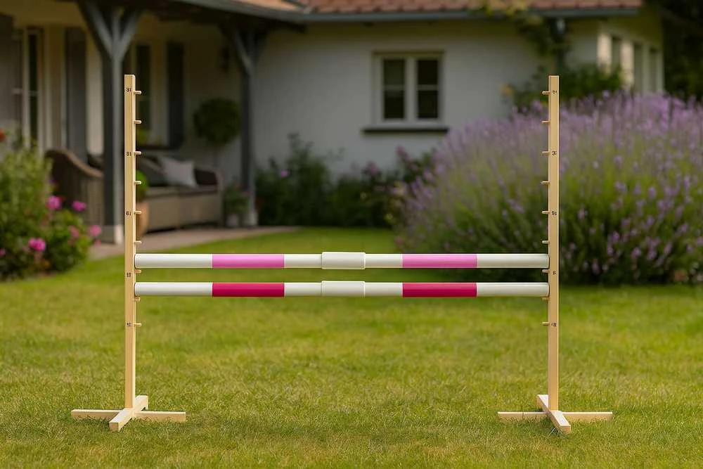Šuolių kliūtis hobby horse 160 cm rožinė su dviem kartelėmis