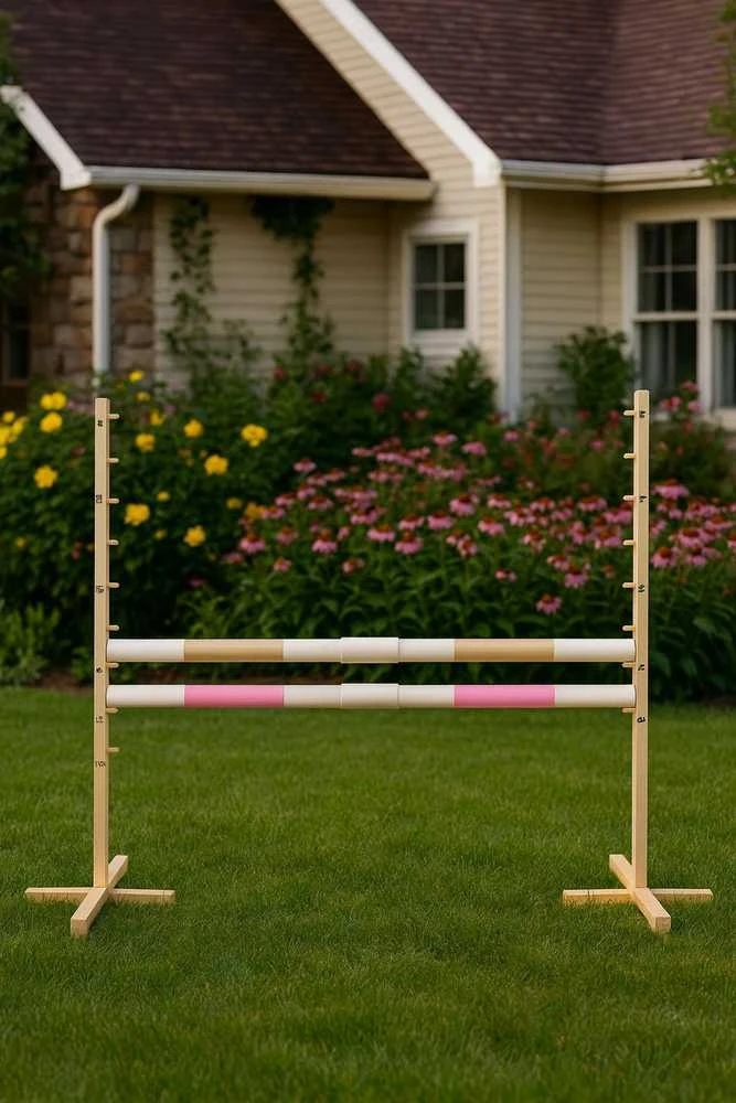 Šuolių kliūtis hobby horse 160×120 cm smėlio ir šviesiai rožinė