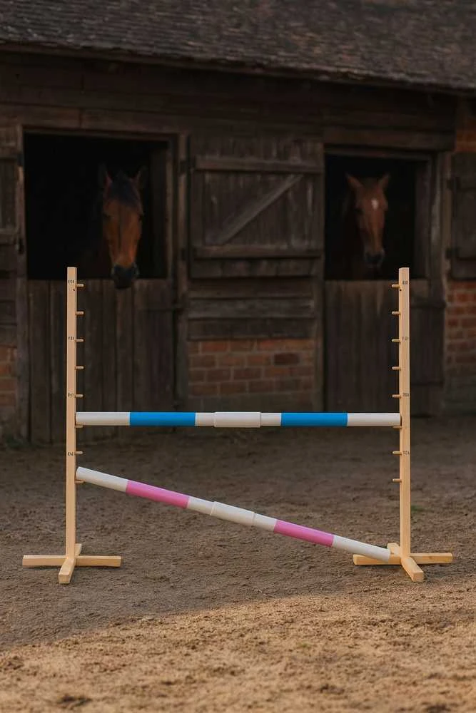 Šuolių kliūtis Hobby Horse 160×120 cm su dviem kartelėmis mėlyna ir rožinė
