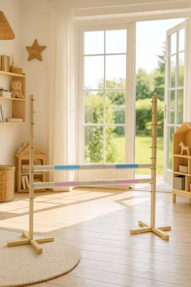 Šuolių kliūtis Hobby Horse 160×120 cm su dviem kartelėmis mėlyna ir rožinė