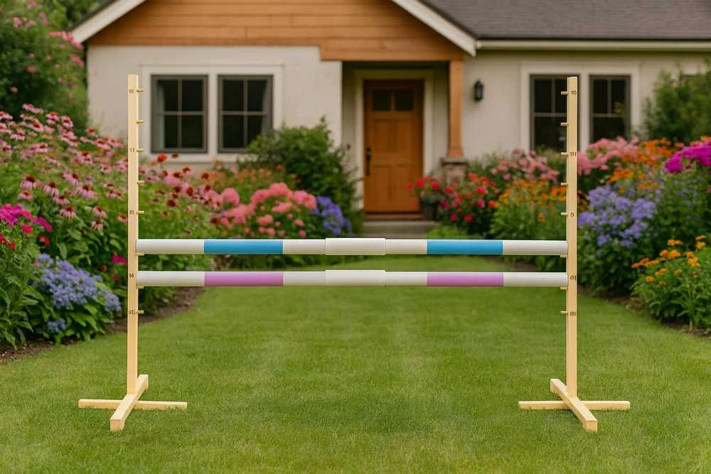 Šuolių kliūtis Hobby Horse 160×120 cm su dviem kartelėmis mėlyna ir rožinė