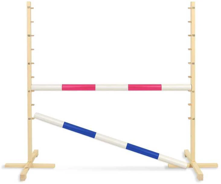 Šuolių kliūtis hobby horse su rožine ir mėlyna kartimi