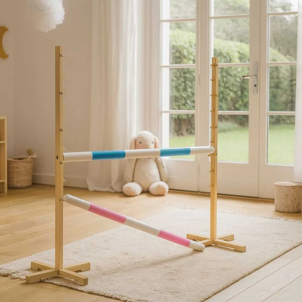 Šuolių kliūtis hobby horse žaidimui 120 cm šviesiai mėlyna ir rožinė