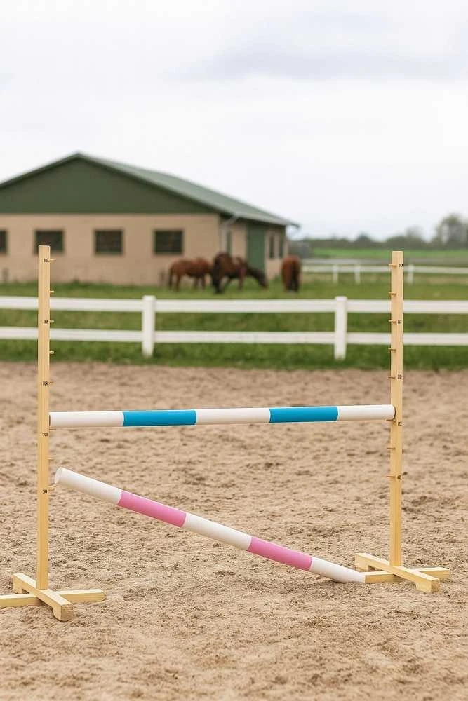 Šuolių kliūtis hobby horse žaidimui 120 cm šviesiai mėlyna ir rožinė