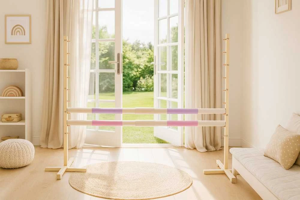 Šuolių kliūtis hobiarkliams 160×120 cm su dviem kartelėmis rožinė ir alyvinė
