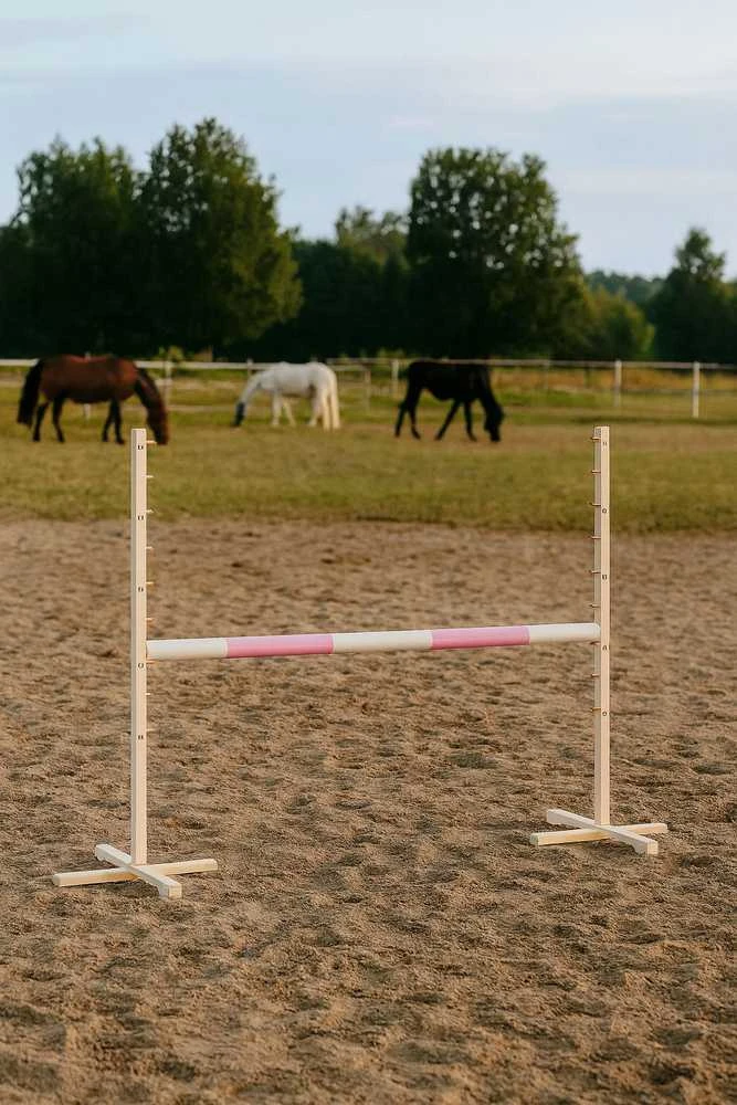 Šuolių kliūtis vaikiška šviesiai rožinė medinė 120 cm