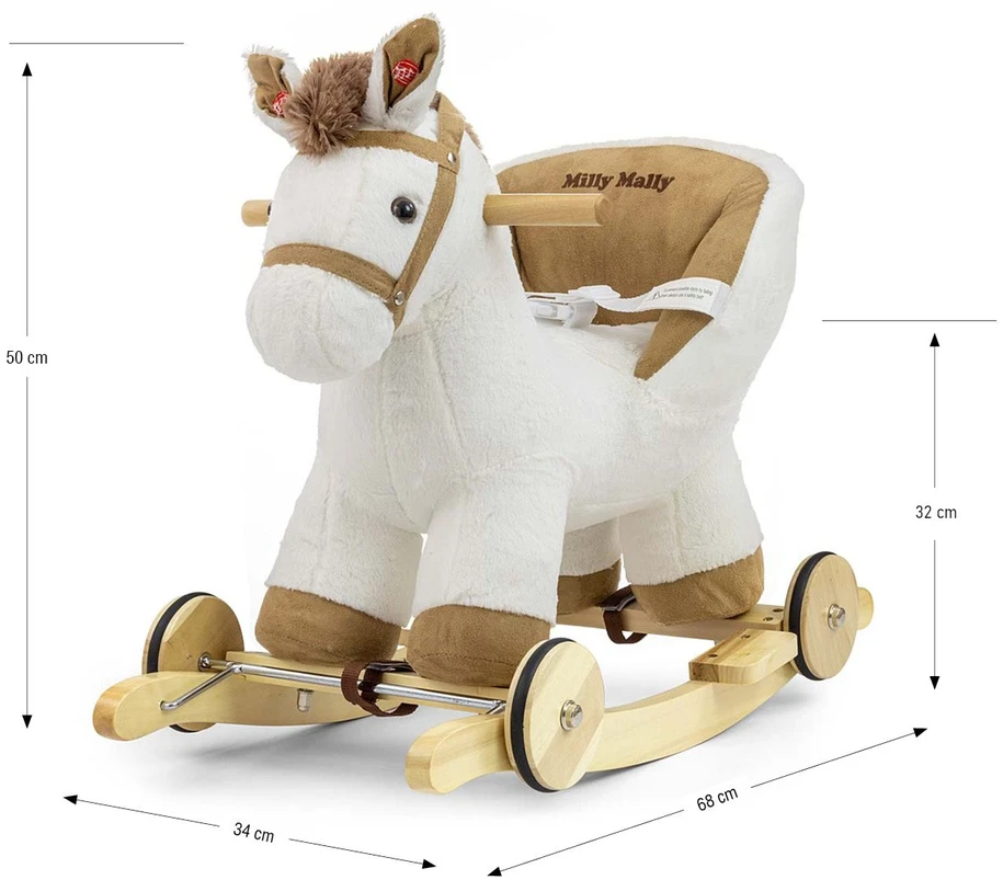 Milly Mally Polly baltas supamas arkliukas su melodija ir ratukais