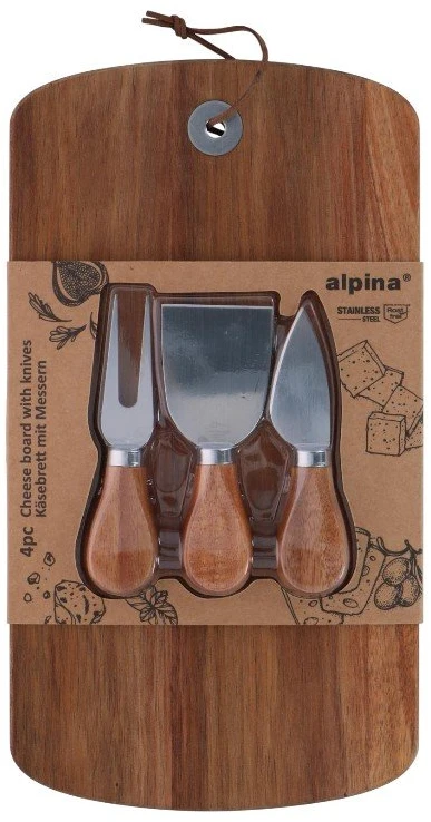 Alpina - Sūrio serviravimo rinkinys, medinė lenta, 32x17,5 cm, + 3 peiliai