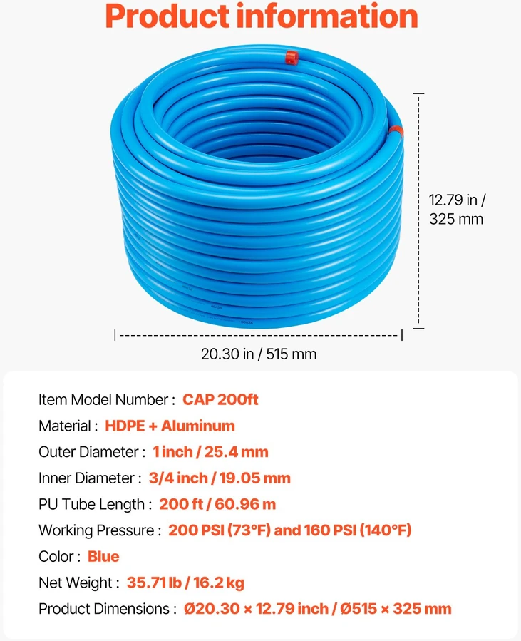 Vevor oro kompresoriaus linijos komplektas 3/4'' x 60,96 m