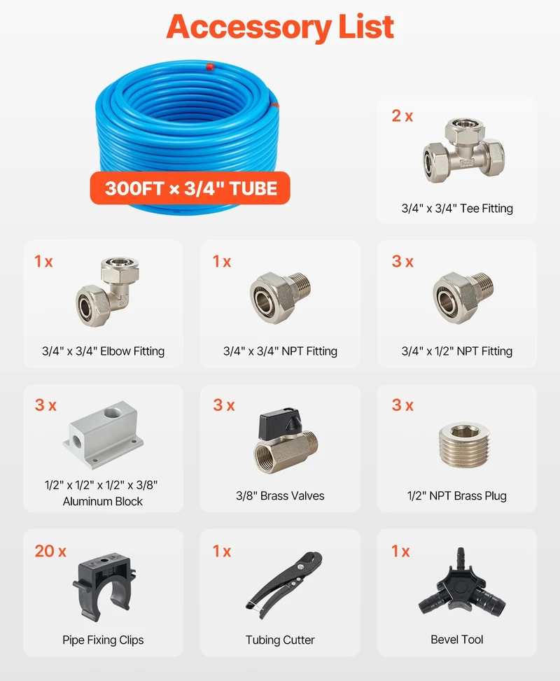VEVOR Suslėgto oro sistemų rinkinys 3/4'' x 91 m