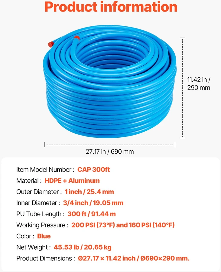 VEVOR Suslėgto oro sistemų rinkinys 3/4'' x 91 m