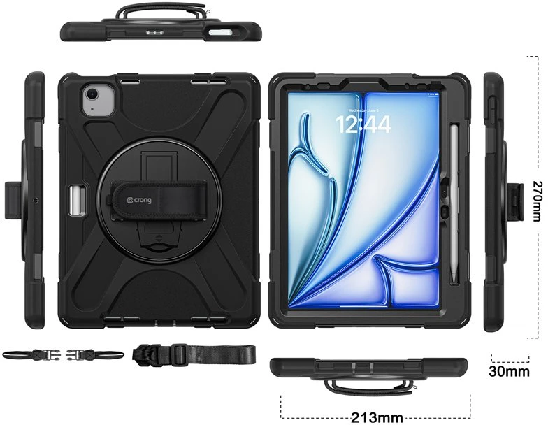 Crong Defender Plus - Rugged dėklas Apple iPad Air 11" M3 2025 / M2 2024 juodos spalvos