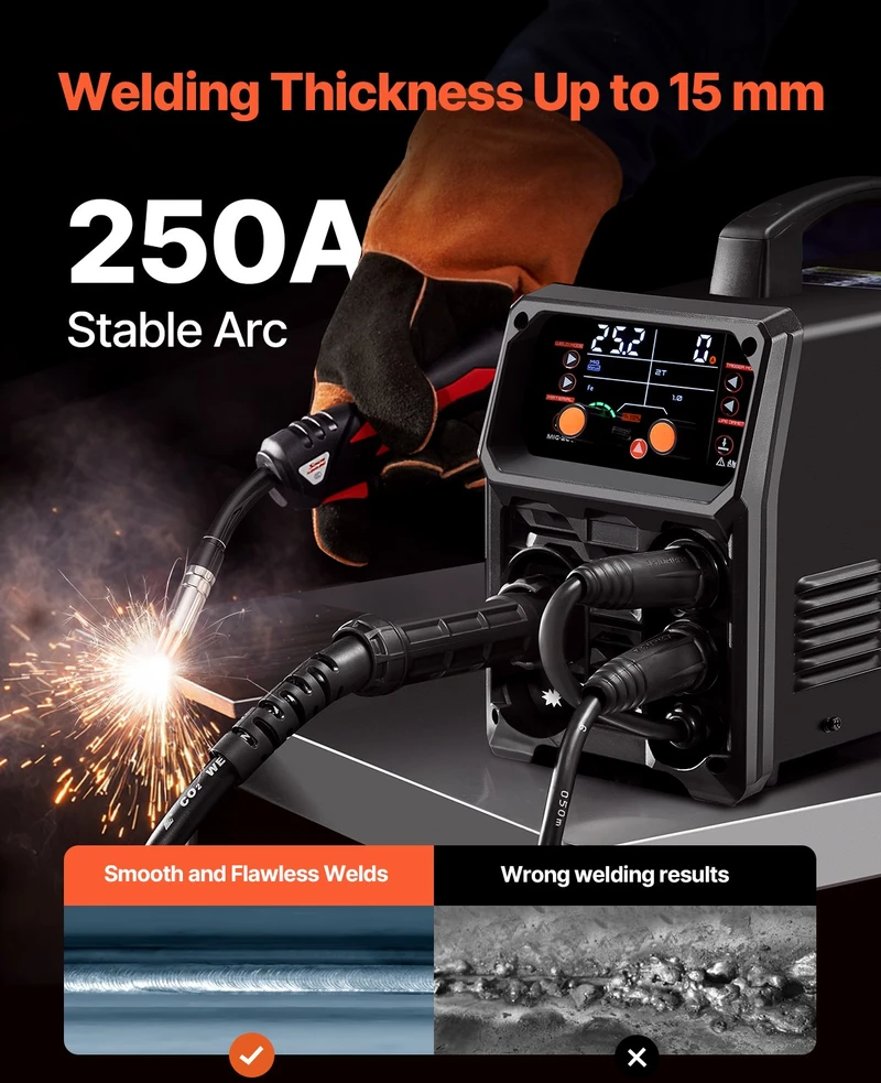 VEVOR 250A MIG suvirinimo aparatas su 5 funkcijomis