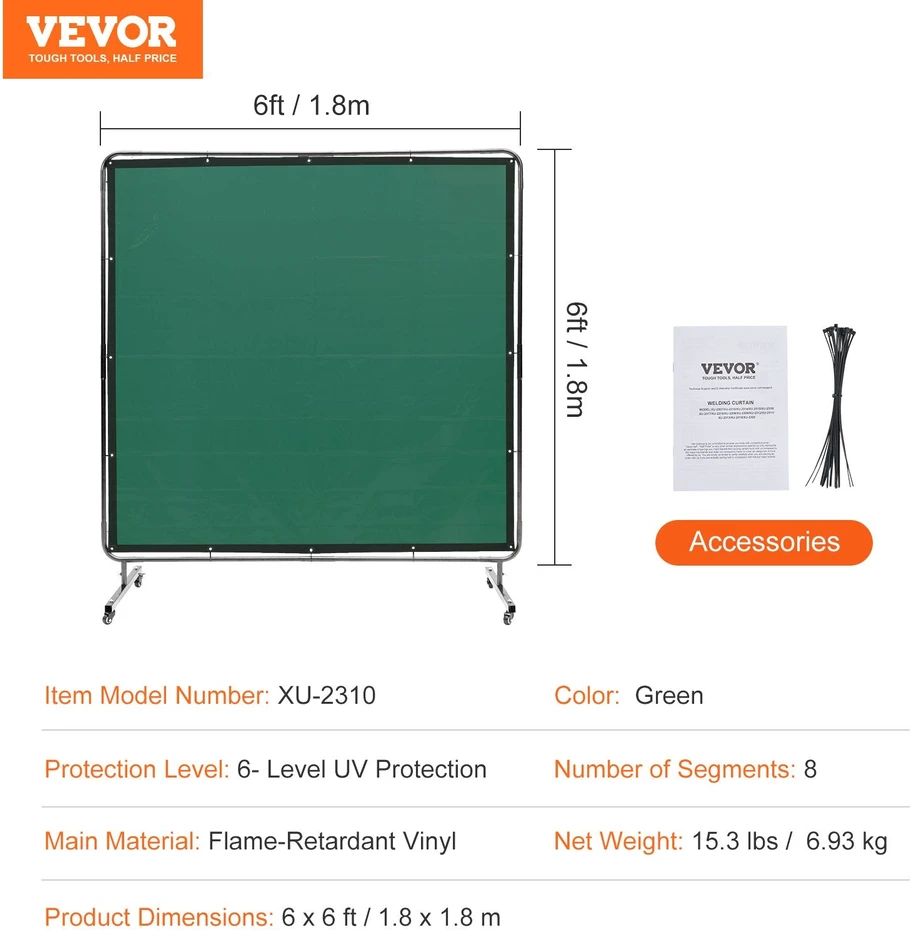 VEVOR Suvirinimo ekranas su rėmu, 1,8 x 1,8 m